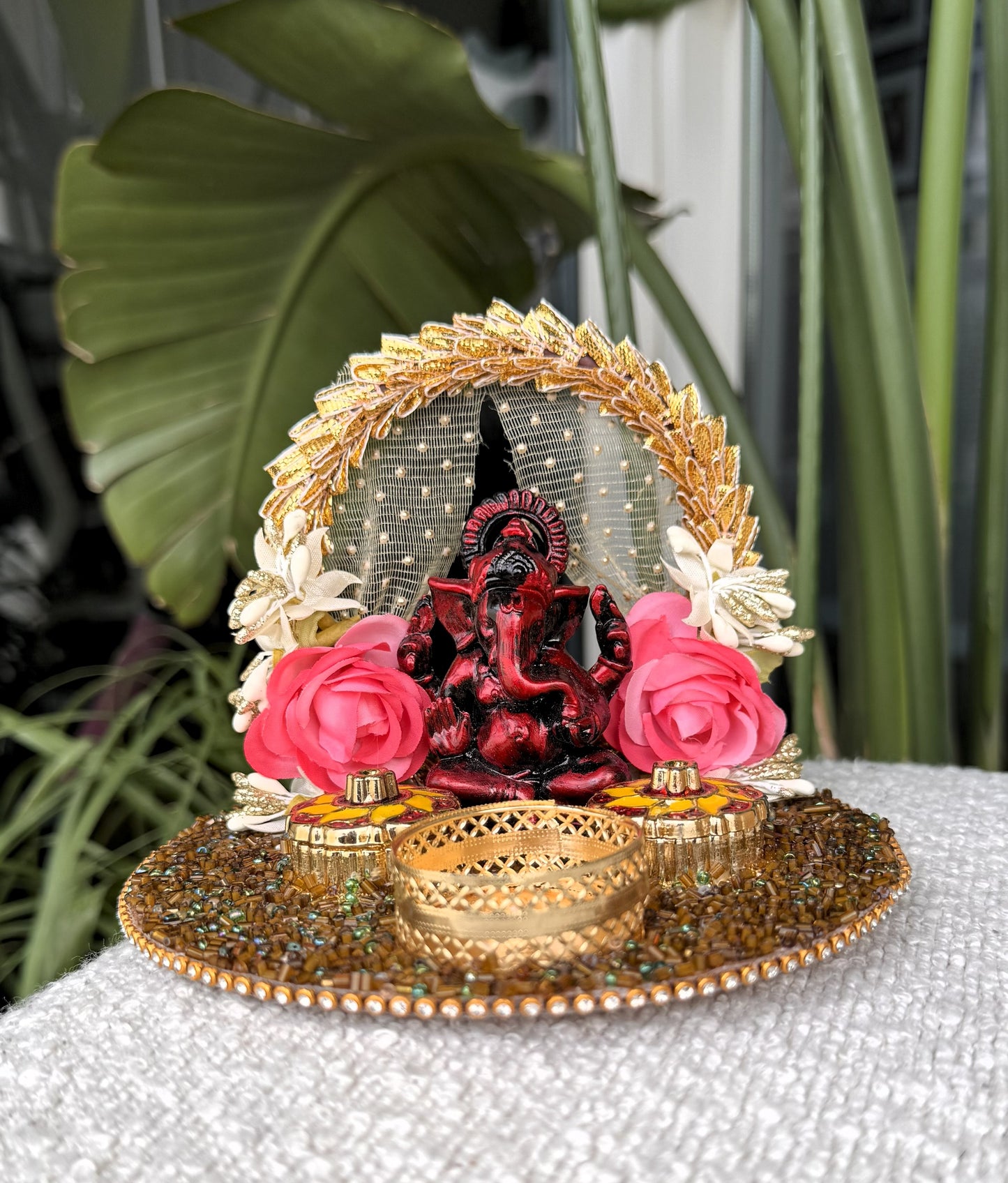 Mini Ganpati Pandal with Floral Arc 1