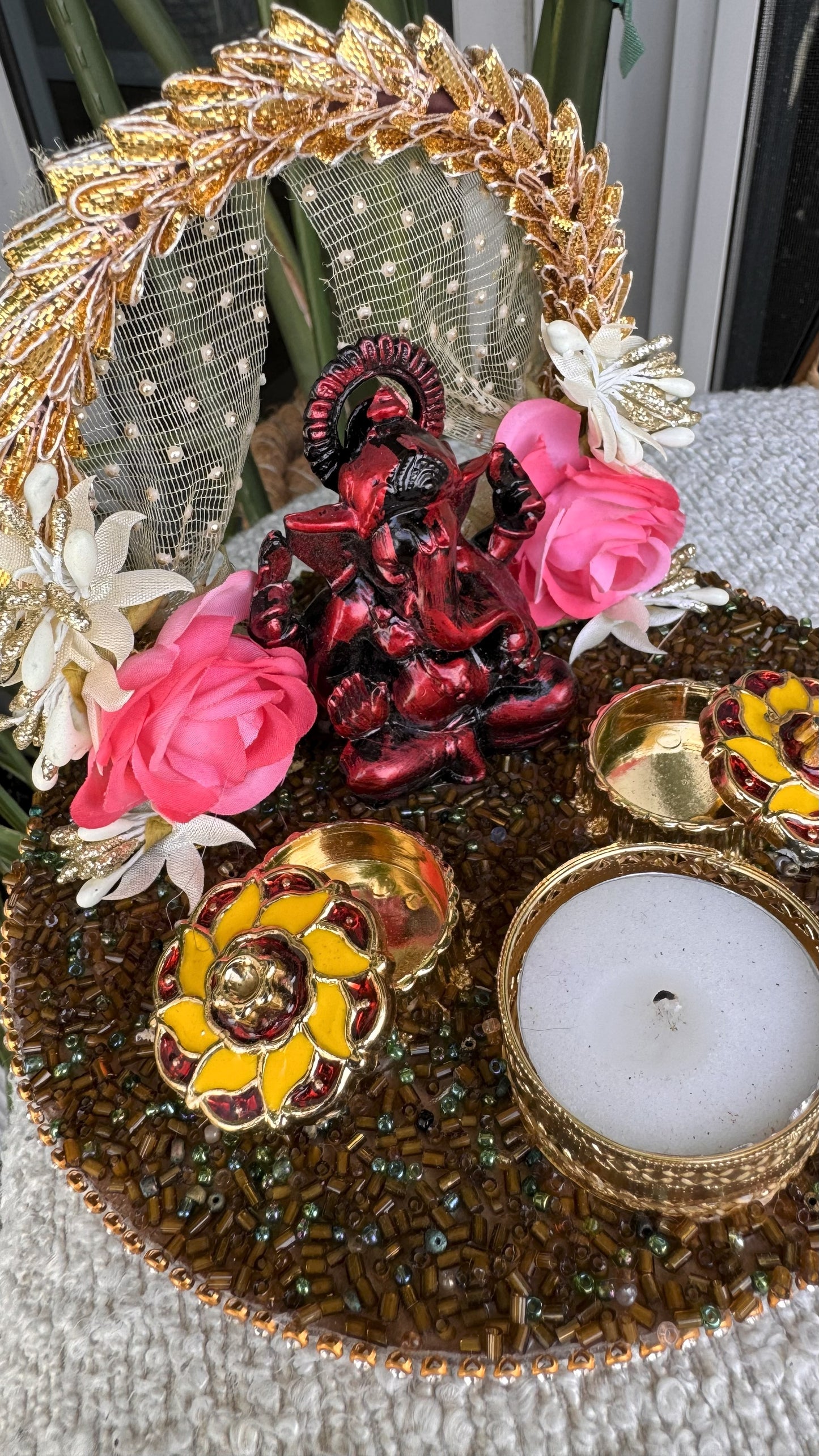 Mini Ganpati Pandal with Floral Arc 1