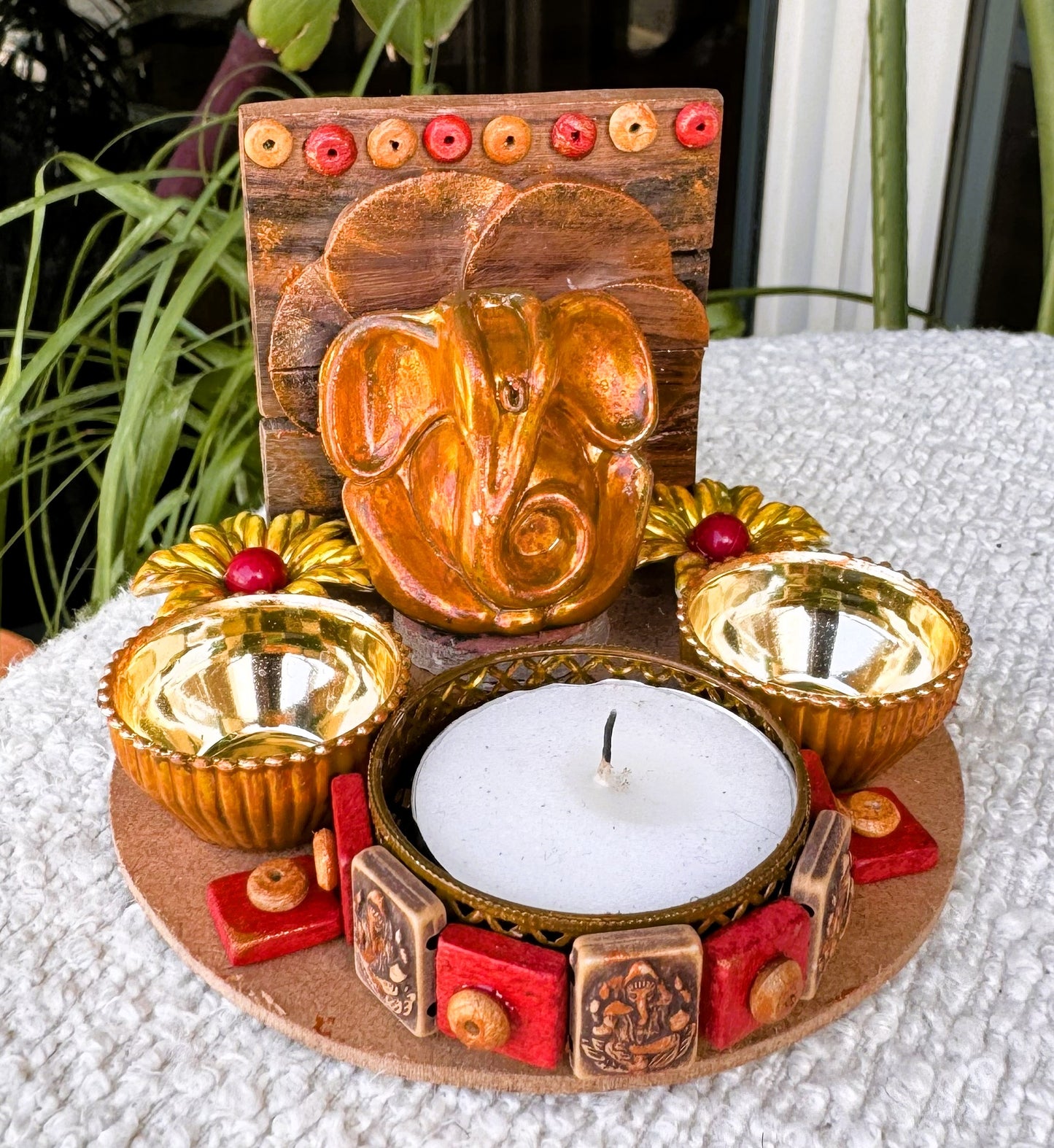 Mini Ganpati Pandal with Wooden Background 1