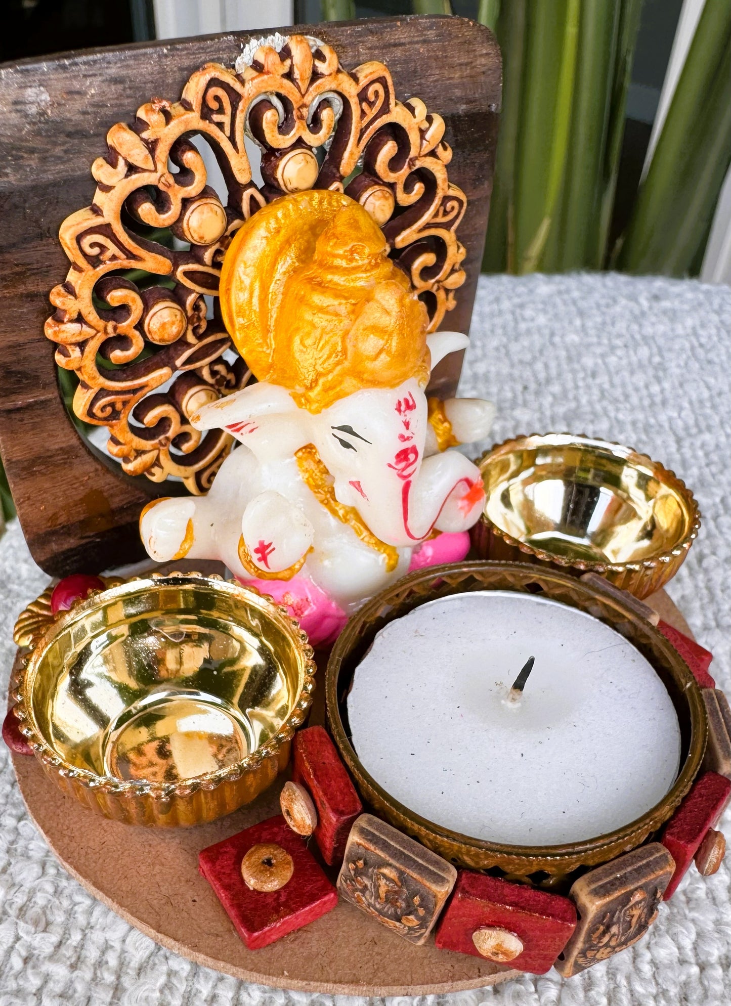 Mini Ganpati Pandal with Wooden Background 2