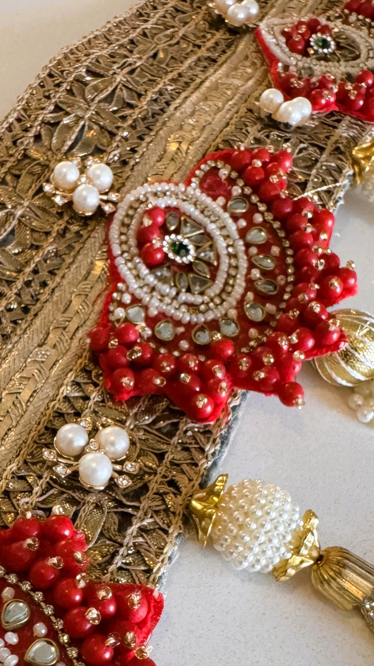 Golden Patti- Red Kundan Half Moon