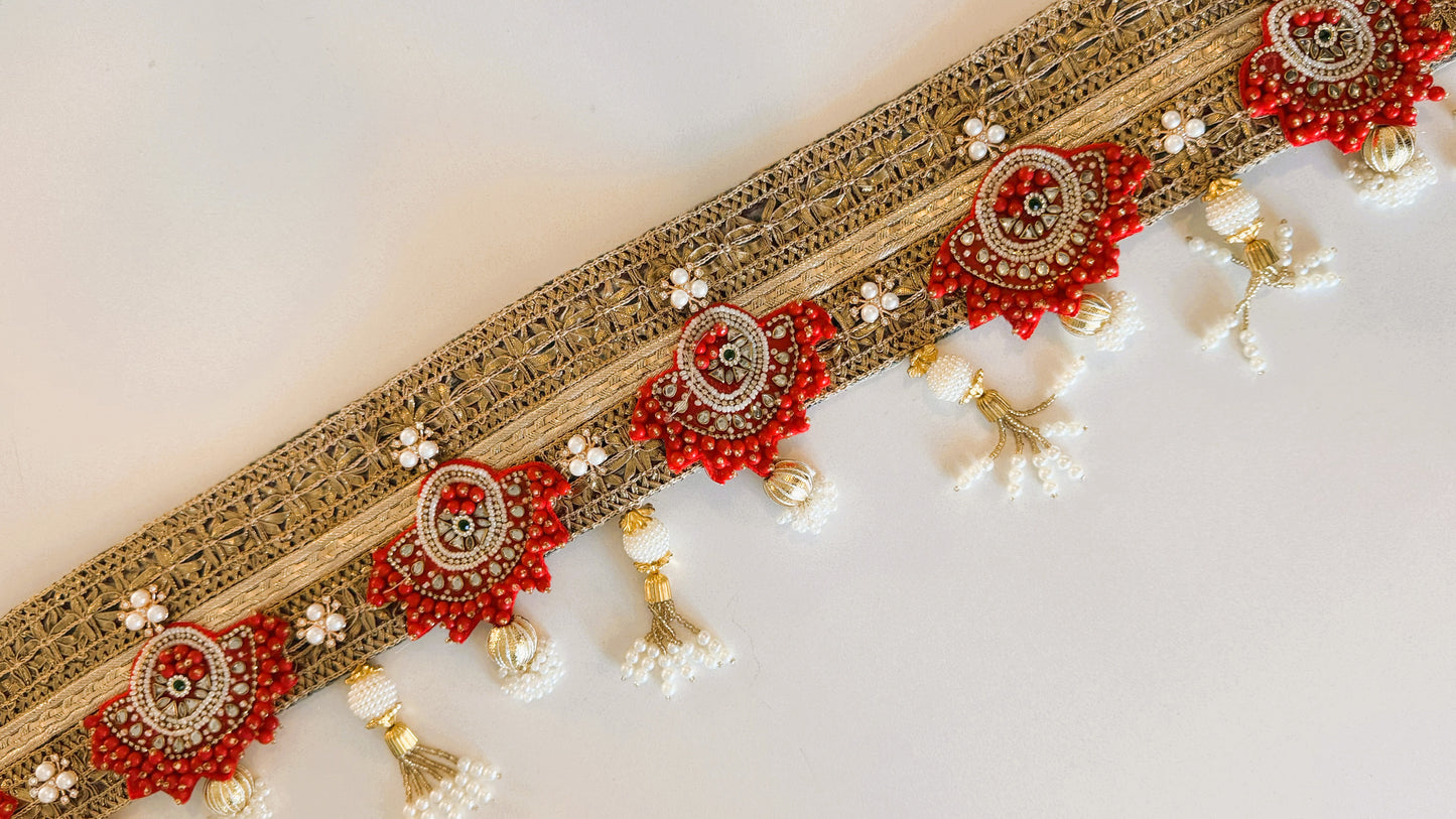 Golden Patti- Red Kundan Half Moon