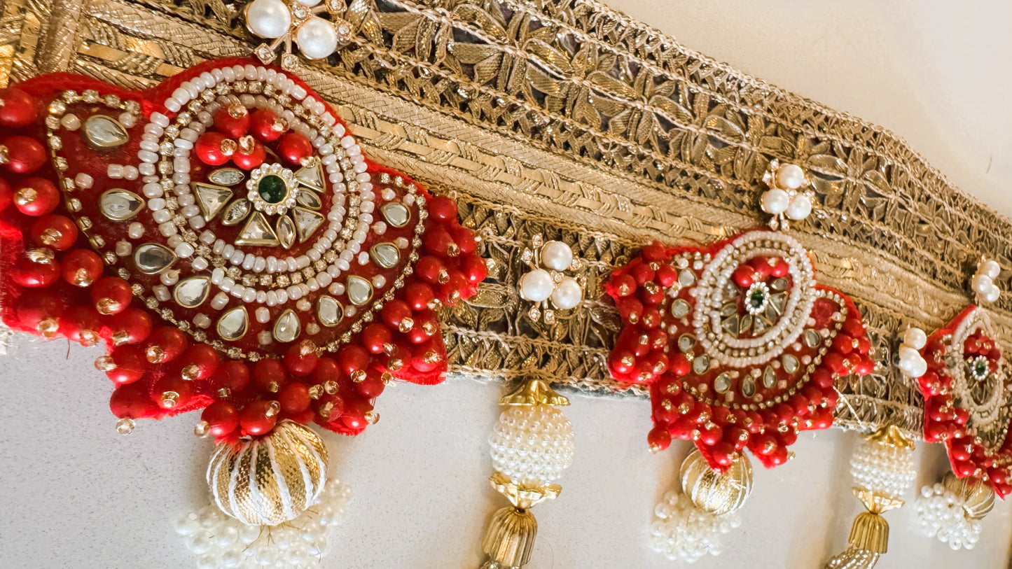Golden Patti- Red Kundan Half Moon