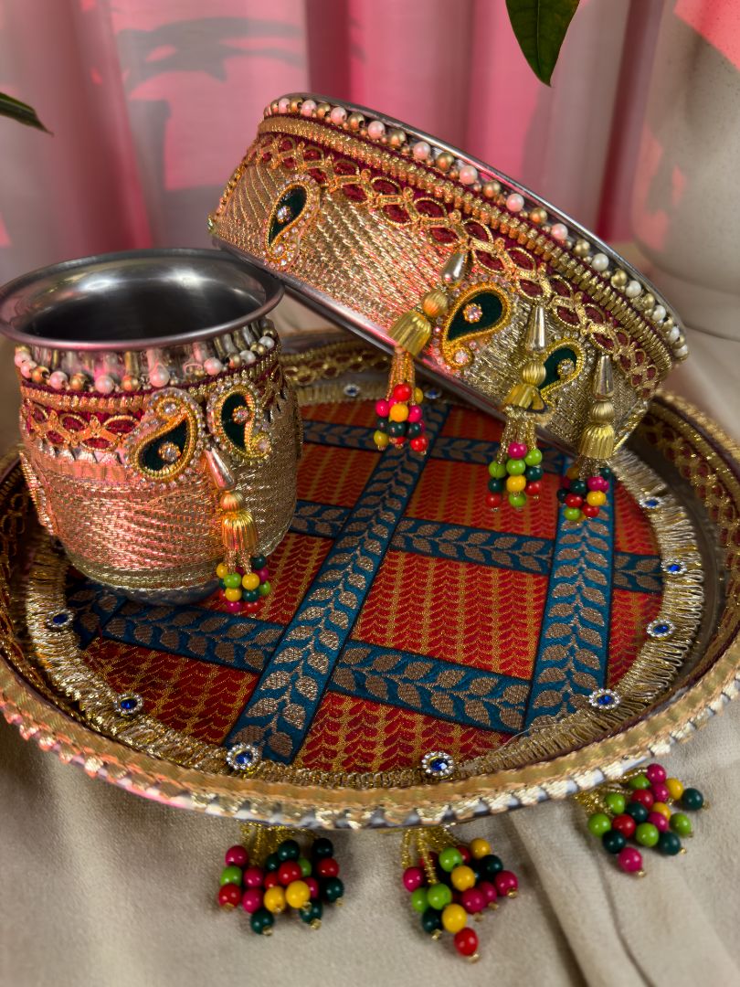 Heritage Checkered Karva Chauth Set