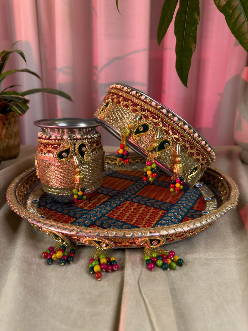 Heritage Checkered Karva Chauth Set