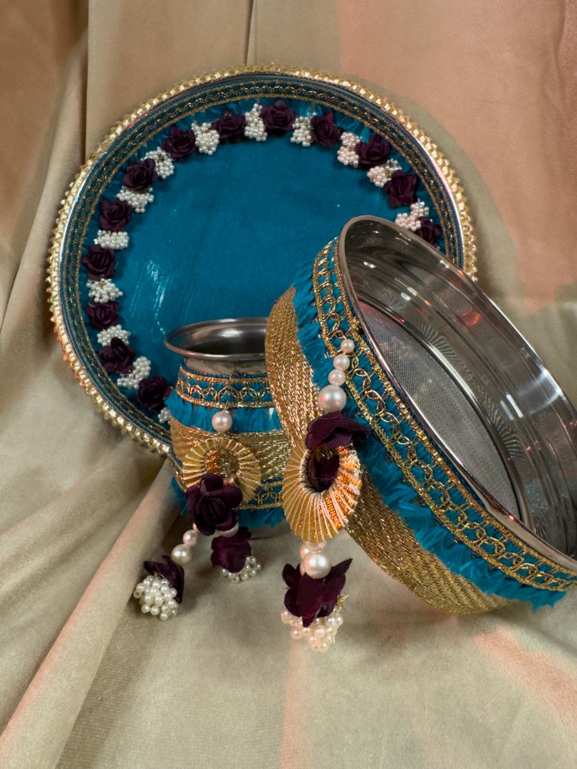 Scarlet Teal Karva Chauth Set