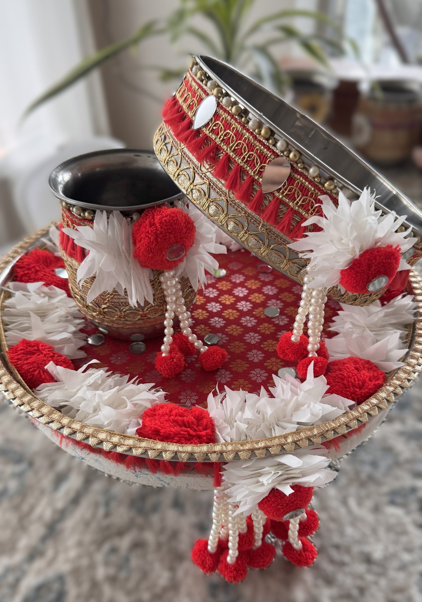 Red & White Gajra Karva Chauth Set