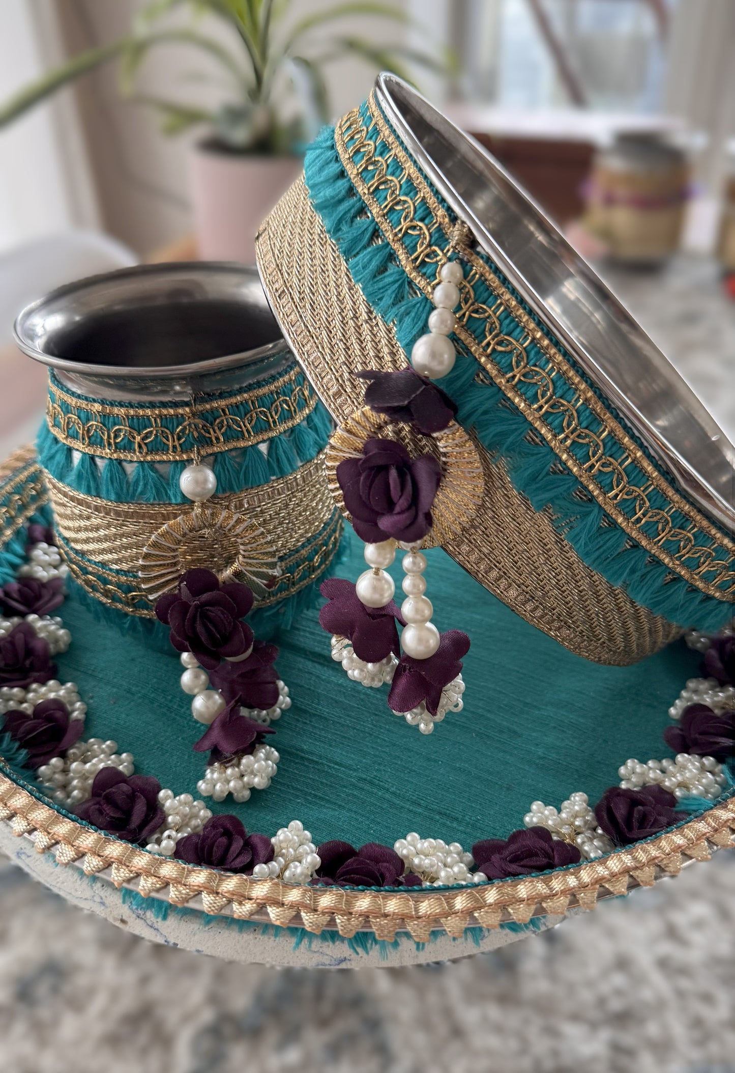 Scarlet Teal Karva Chauth Set