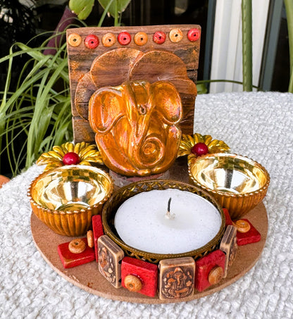 Mini Ganpati Pandal with Wooden Background 1