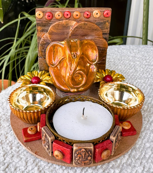 Mini Ganpati Pandal with Wooden Background 1