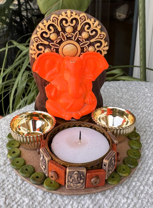 Mini Ganpati Pandal with Wooden Background 3