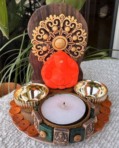 Mini Ganpati Pandal with Wooden Background 7