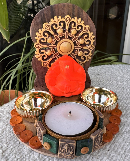 Mini Ganpati Pandal with Wooden Background 7