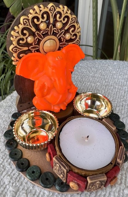 Mini Ganpati Pandal with Wooden Background 9
