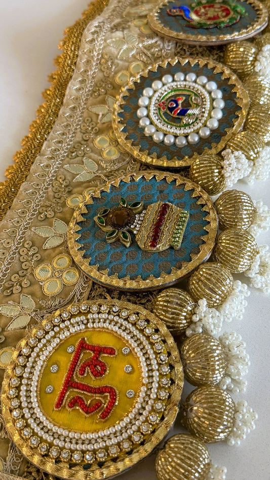 Golden Patti Toran- Lakshmi Ganesh SkyBlue