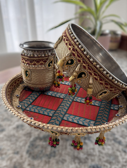 Heritage Checkered Karva Chauth Set