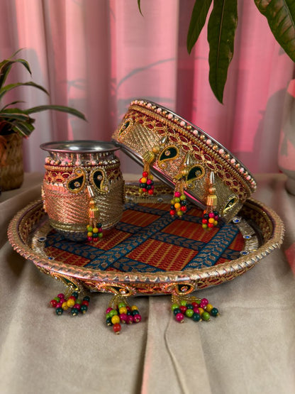 Heritage Checkered Karva Chauth Set