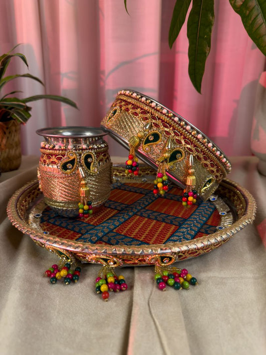 Heritage Checkered Karva Chauth Set