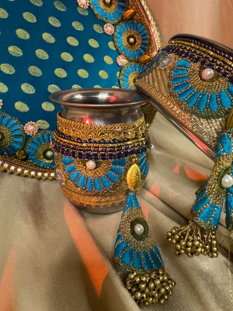 Teal Bloom Karva Chauth Set