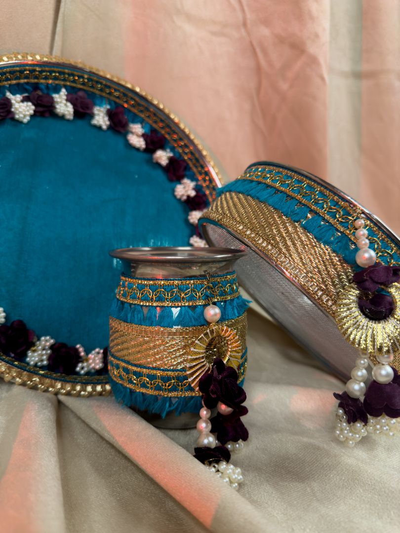 Scarlet Teal Karva Chauth Set