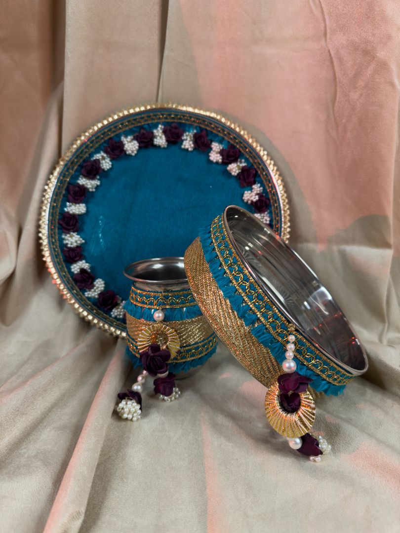 Scarlet Teal Karva Chauth Set