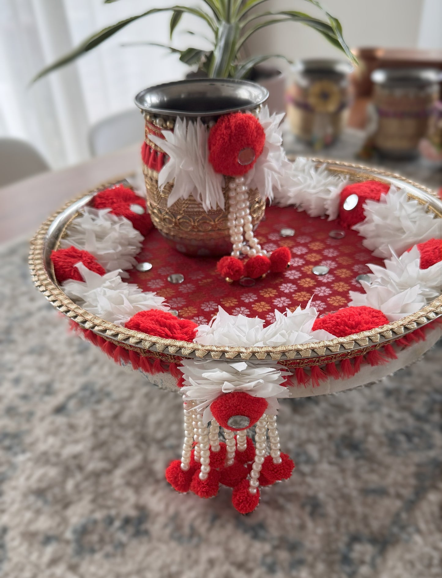 Red & White Gajra Karva Chauth Set