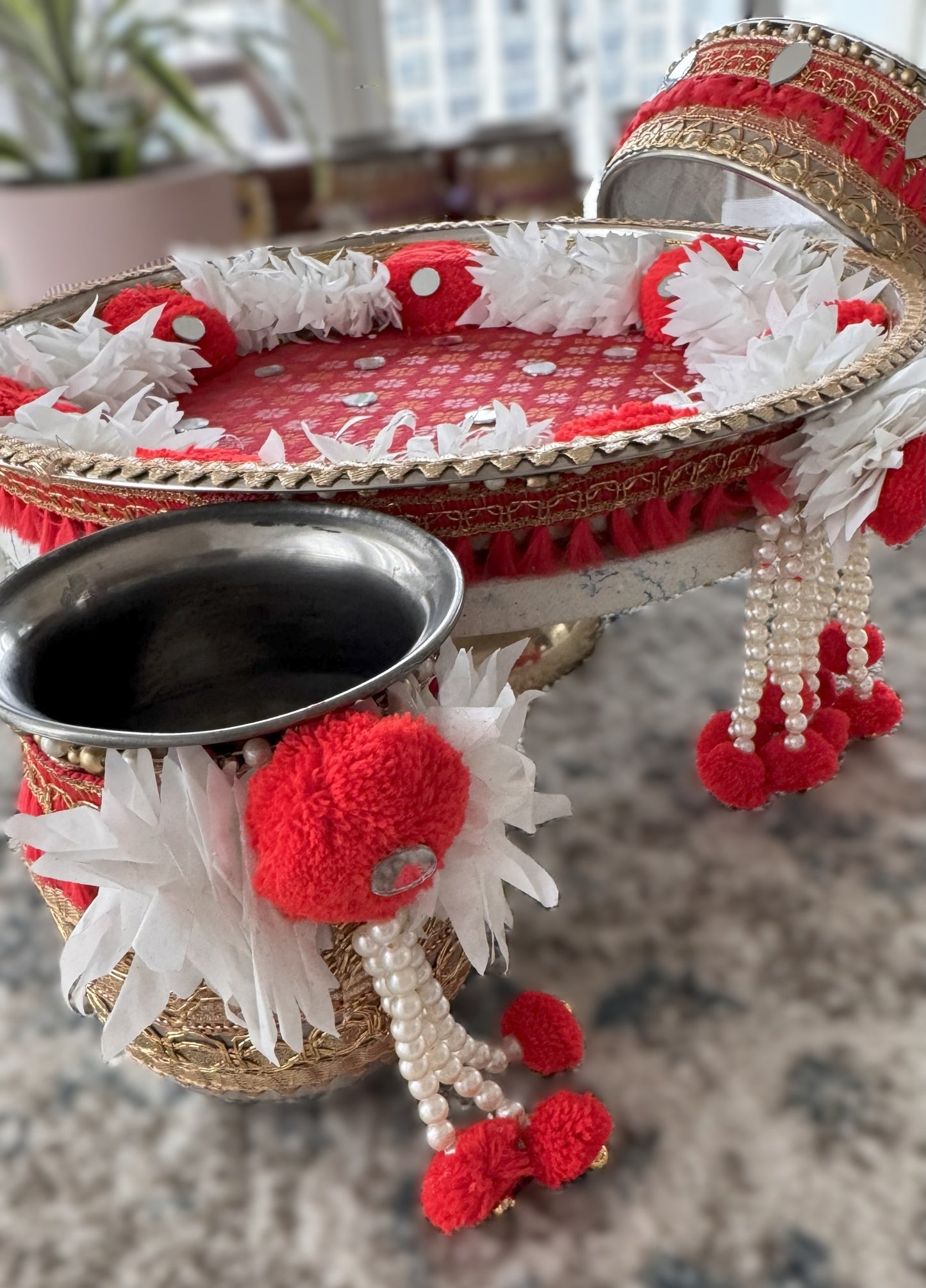 Red & White Gajra Karva Chauth Set