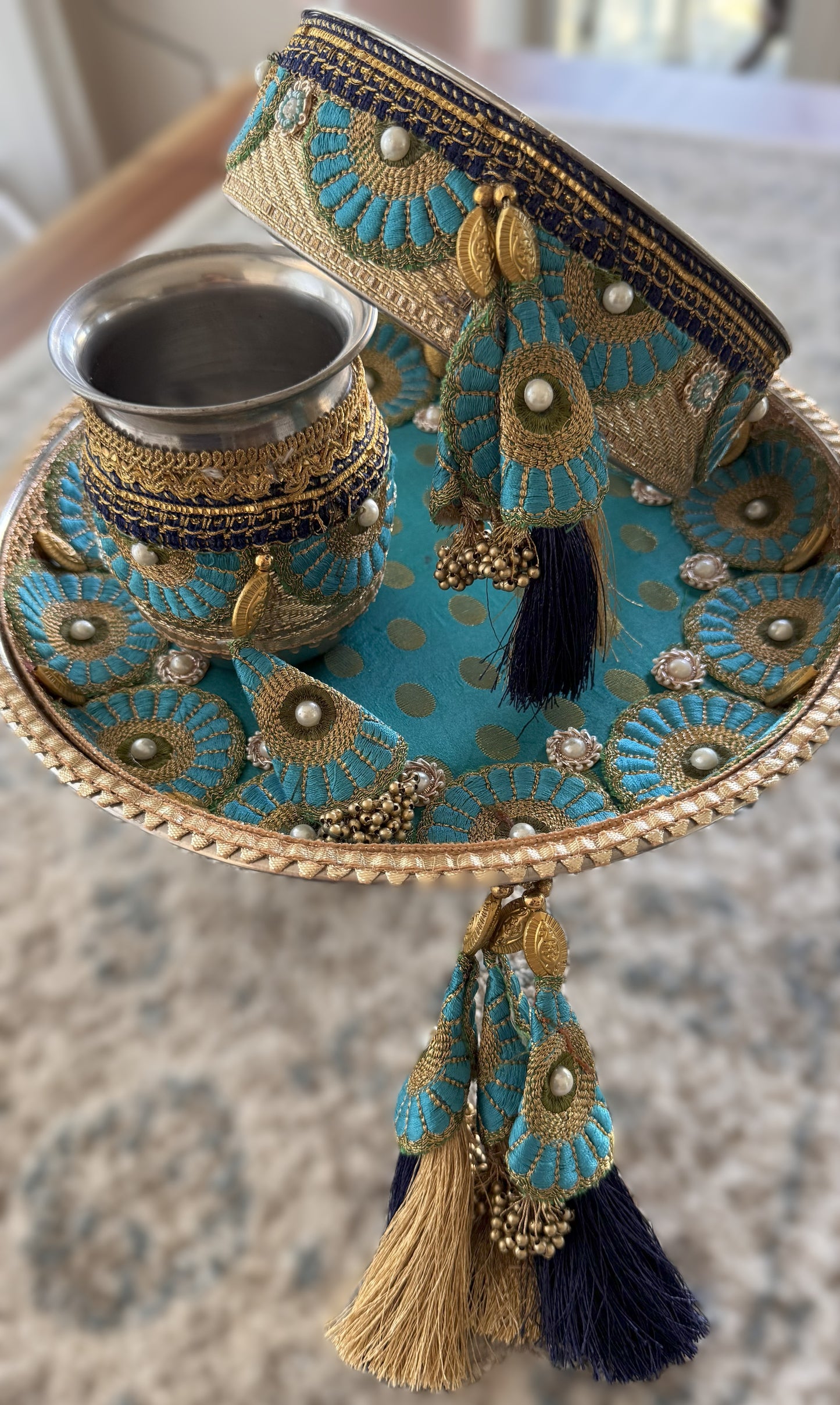 Teal Bloom Karva Chauth Set