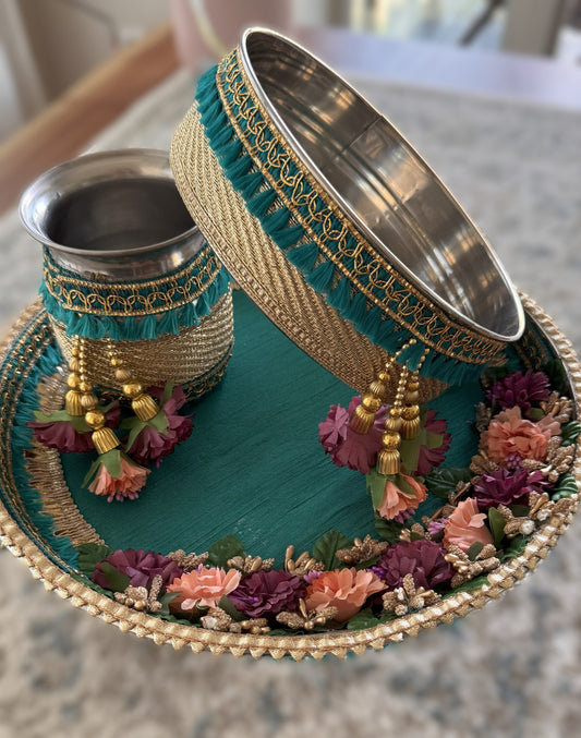 Teal Elegance Karva Chauth Set